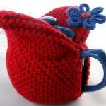 Modern Knit Tea Cosy - Cherry Red With Sapphire..