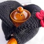 Modern Knit Tea Cosy - Black With Scarlet Red..