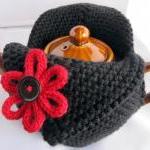 Modern Knit Tea Cosy - Black With Scarlet Red..