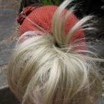 Ponytail Beanie - Autumn Rust With Plaid Button
